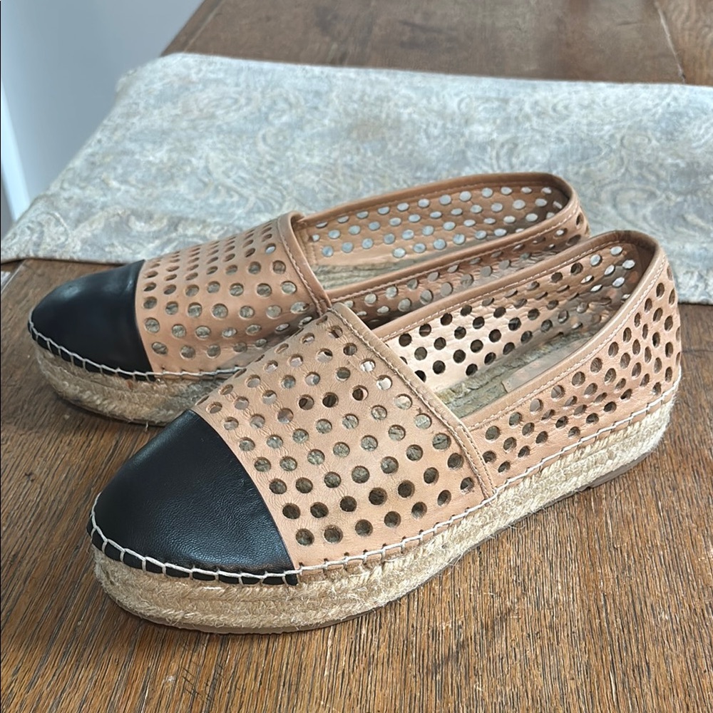 Loeffler Randall Stylish Tan and Black Espadrille Flats